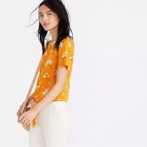 Madewell silk yellow floral tie blouse